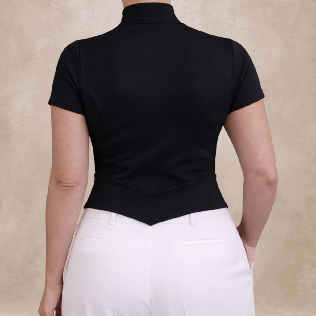 Organic Cotton Sculpted Mock-Neck Top