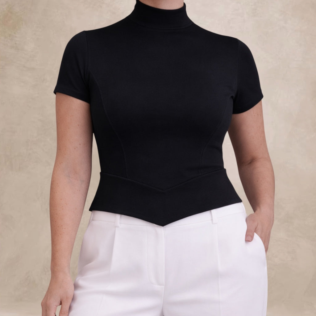 Organic Cotton Sculpted Mock-Neck Top