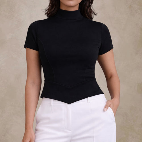 Organic Cotton Sculpted Mock-Neck Top