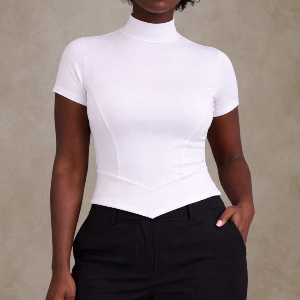 Organic Cotton Sculpted Mock-Neck Top