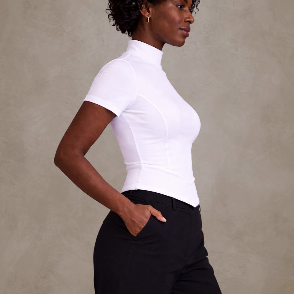 Organic Cotton Sculpted Mock-Neck Top